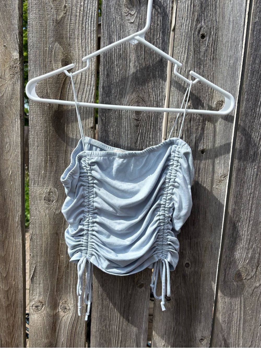 Heart & Hips Light Blue Ruched Drawstring Crop Top